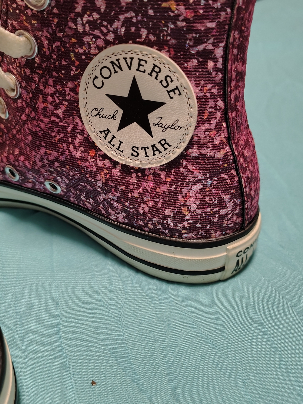 Converse Chuck Taylor All Star Glitter High Top Sneakers Pink & Black US 7 - Picture 7 of 8